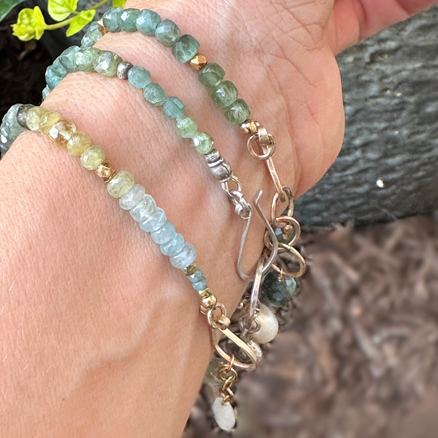 Calm and Clarity - Moss Aquamarine and Gold Bracelet