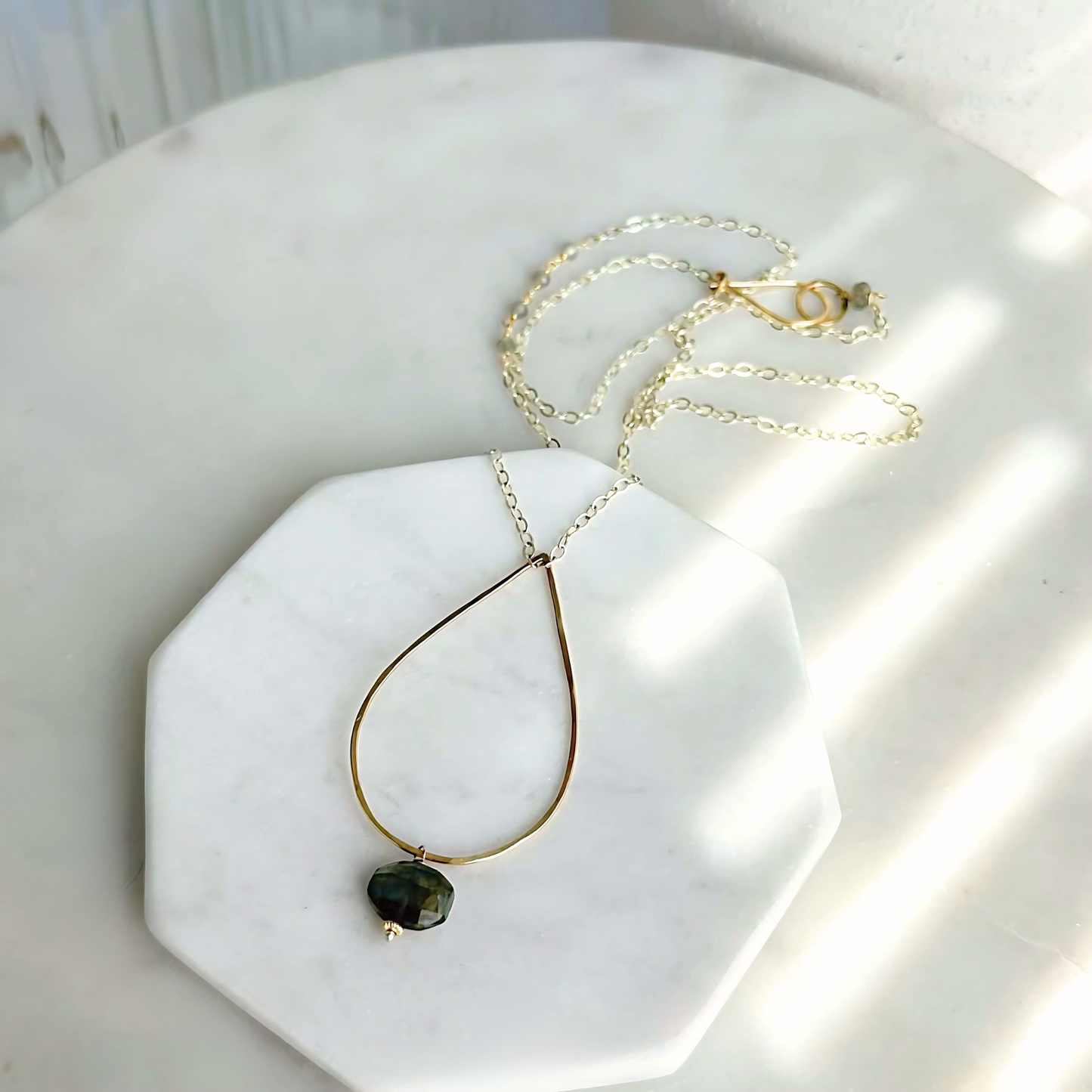 Radiant Wisdom - Sterling Silver and Gold Hoop Labradorite Necklace