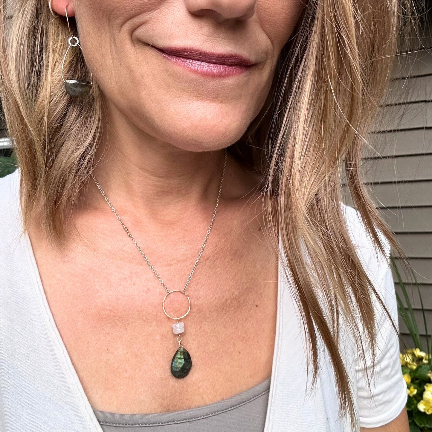 Lunar Radiance - Labradorite & Moonstone Lariat Necklace