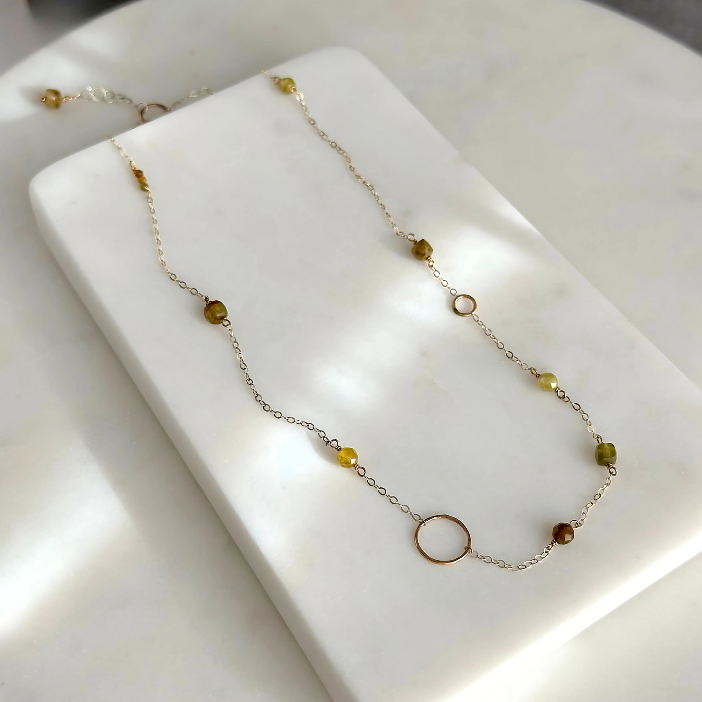 Green Goddess - Green Garnet & Gold Hoop Dainty Choker Necklace