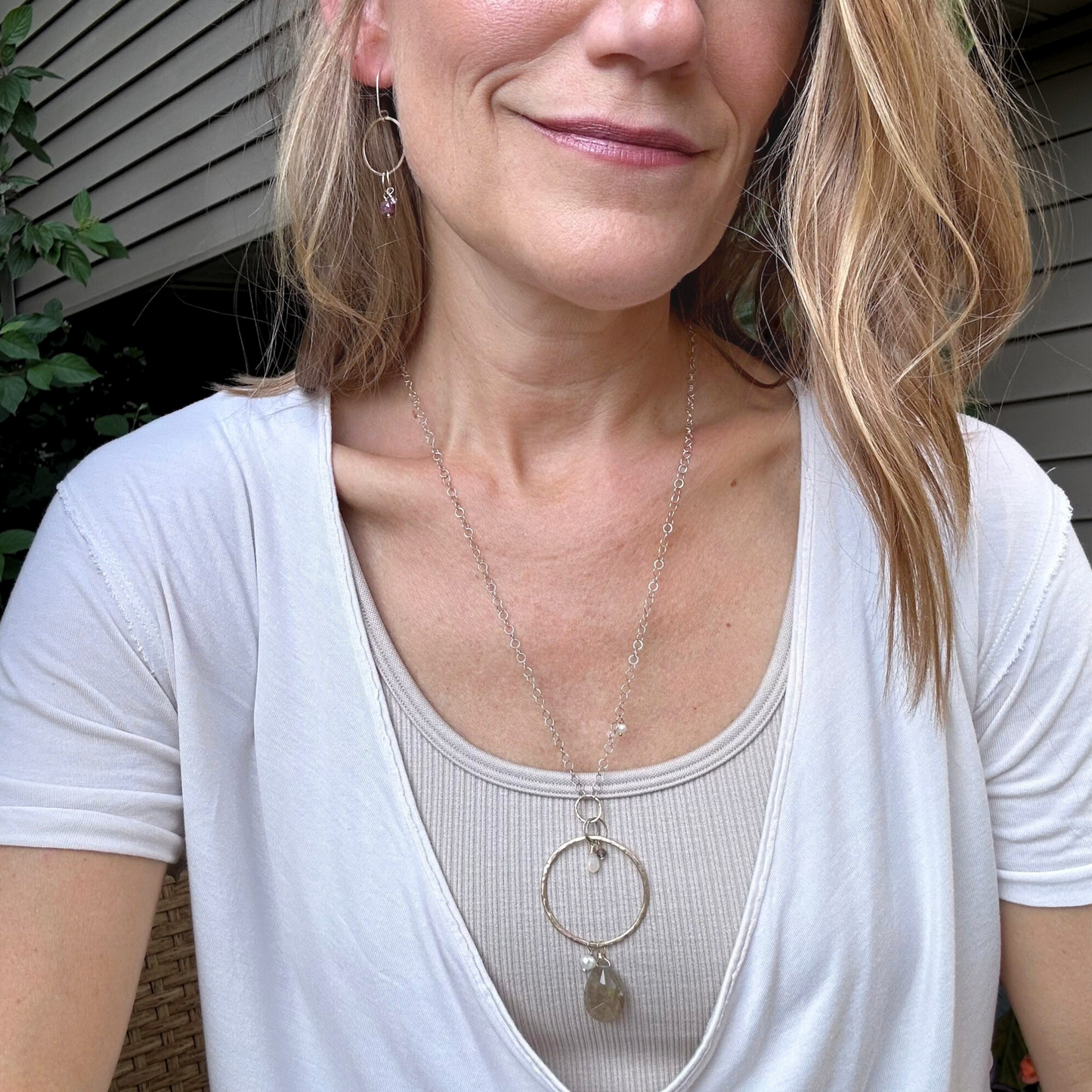 Anchored in Connection - Rutilated Quartz and Pearl Silver and Gold Necklace
