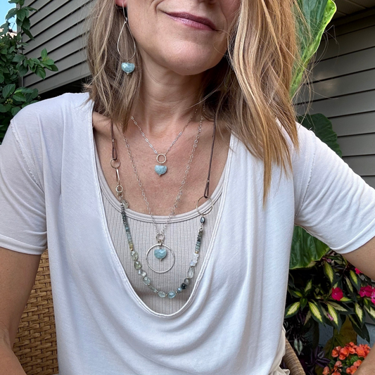 Ocean Serenity - Aquamarine Sterling Silver and Gold Hoop Necklace