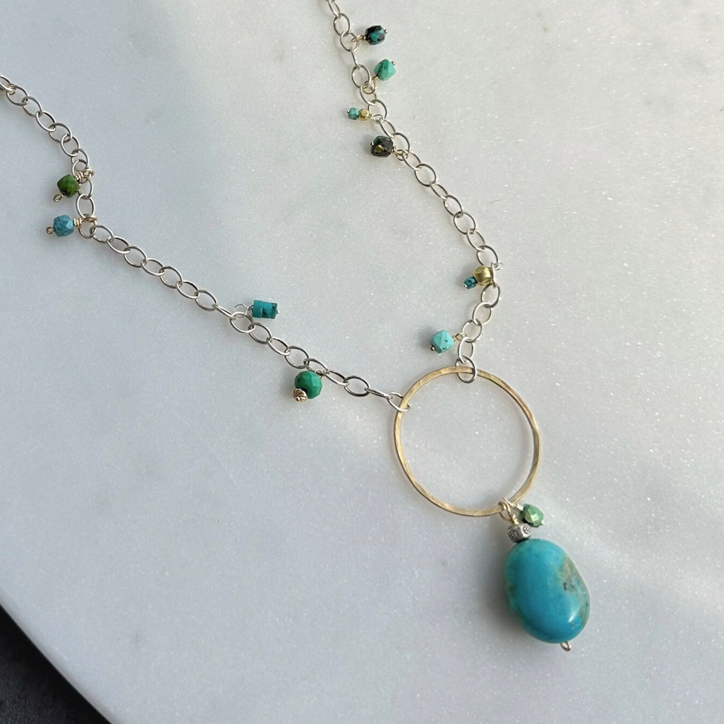 True North - Boho Leather and Sterling Silver and Turquoise Necklace