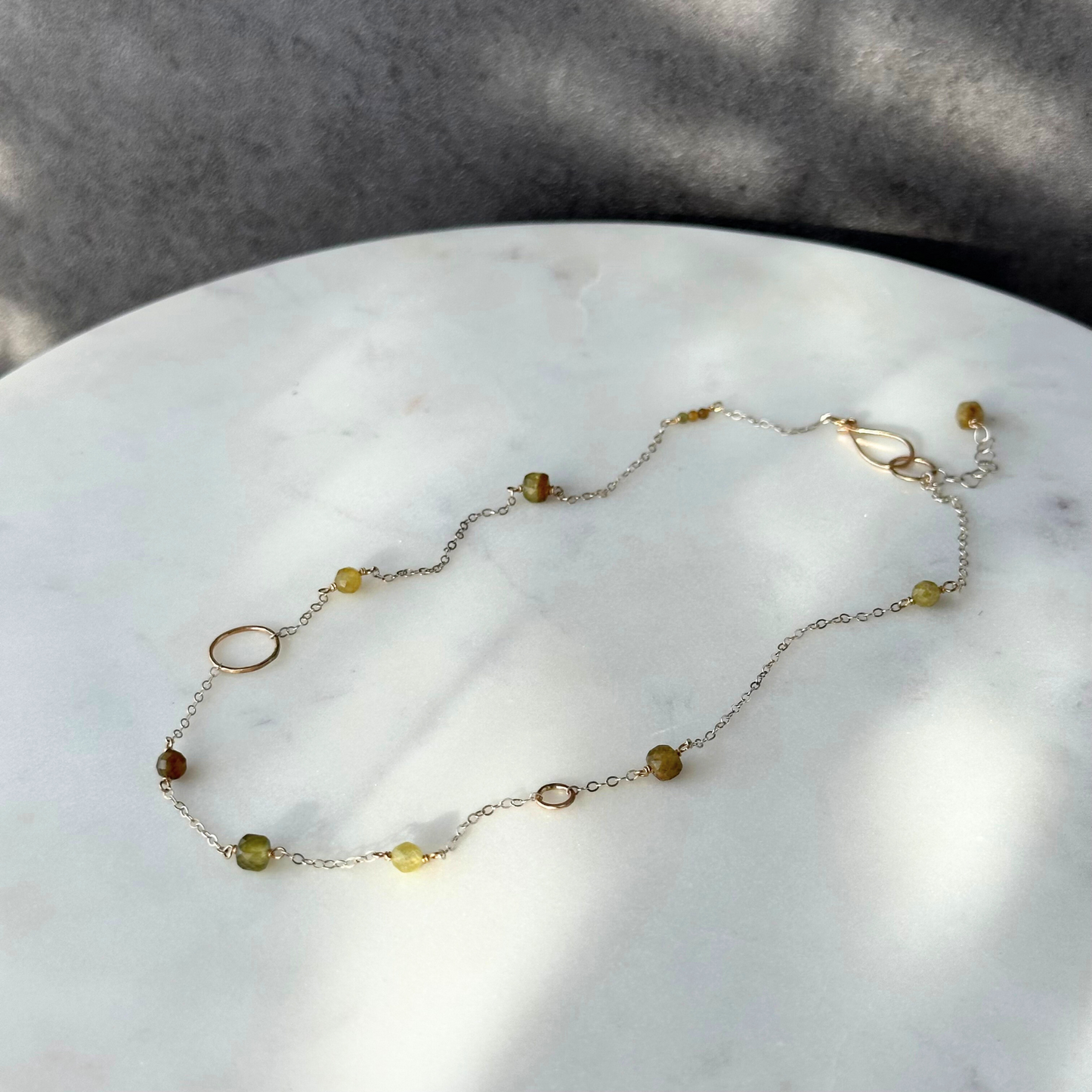 Green Goddess - Green Garnet & Gold Hoop Dainty Choker Necklace