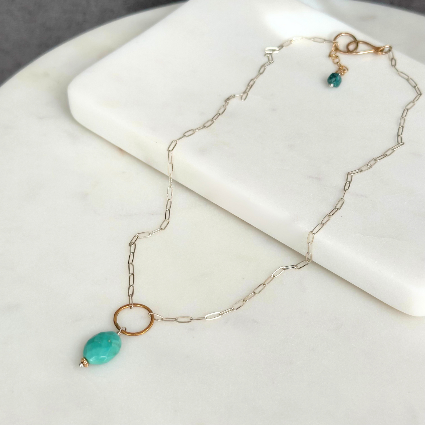 Dreamy Serenity - Sleeping Beauty Turquoise Sterling Silver and Gold Necklace