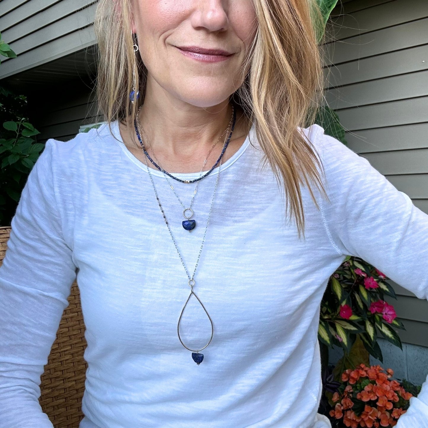 Anchored Harmony - Sterling Silver Layered Double Strand Lapis Necklace