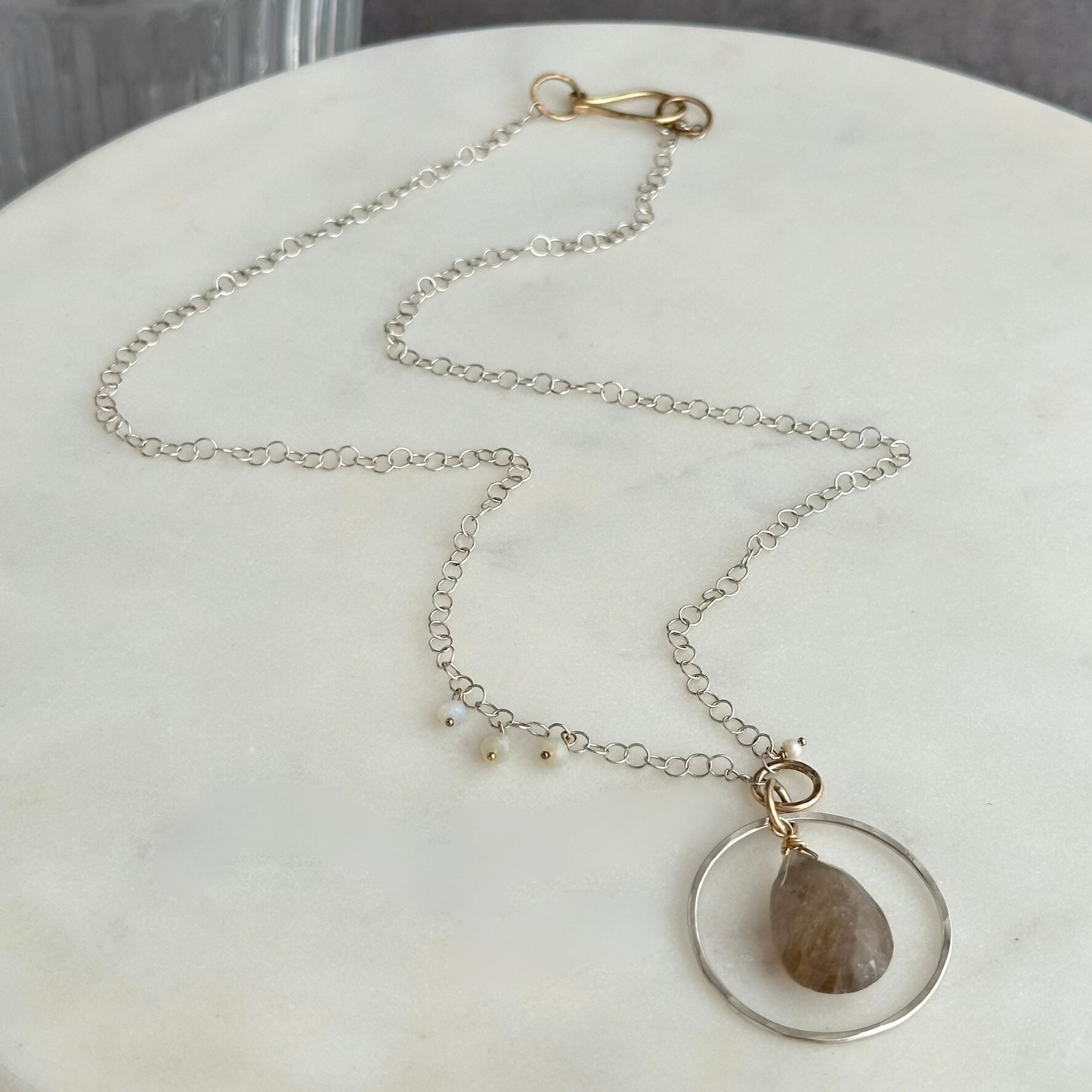 Sacred Light - Sterling Silver and Rutilated Quartz and Opal Necklace