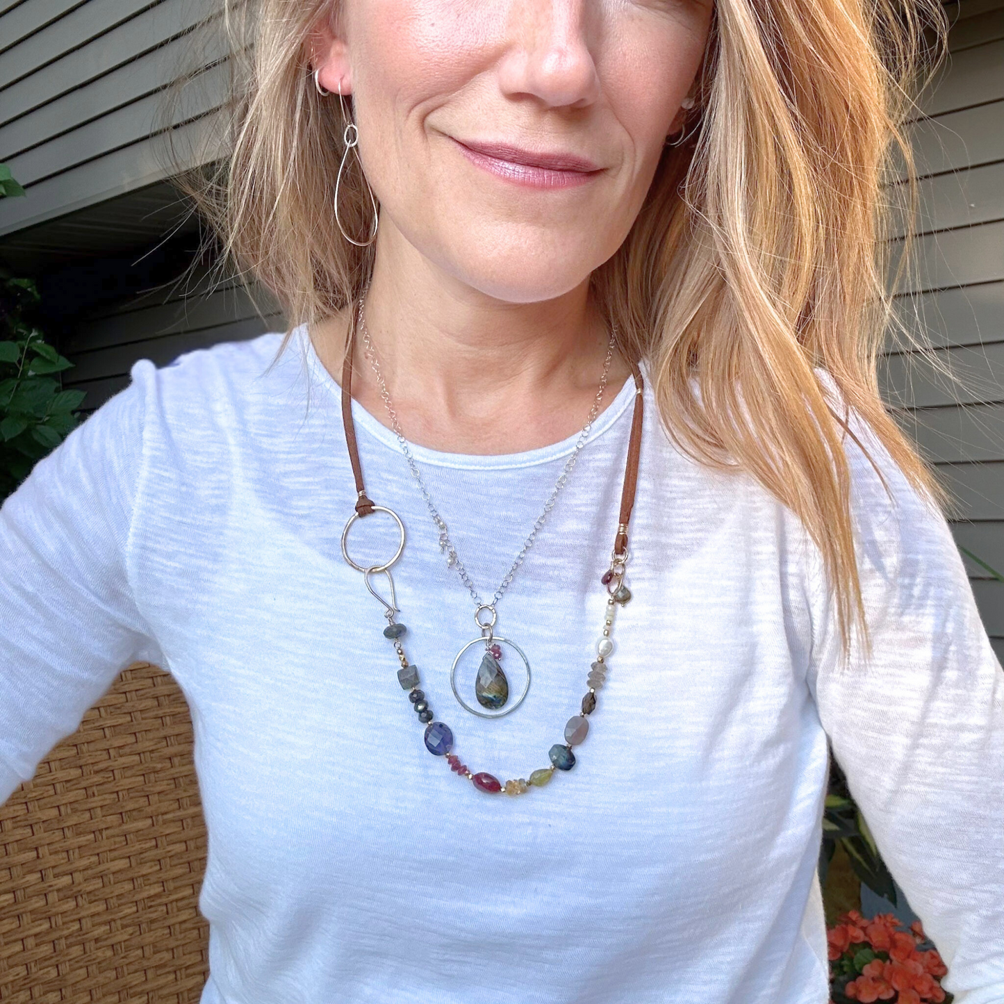 Radiant Insight - Sterling Silver Labradorite & Ruby Necklace