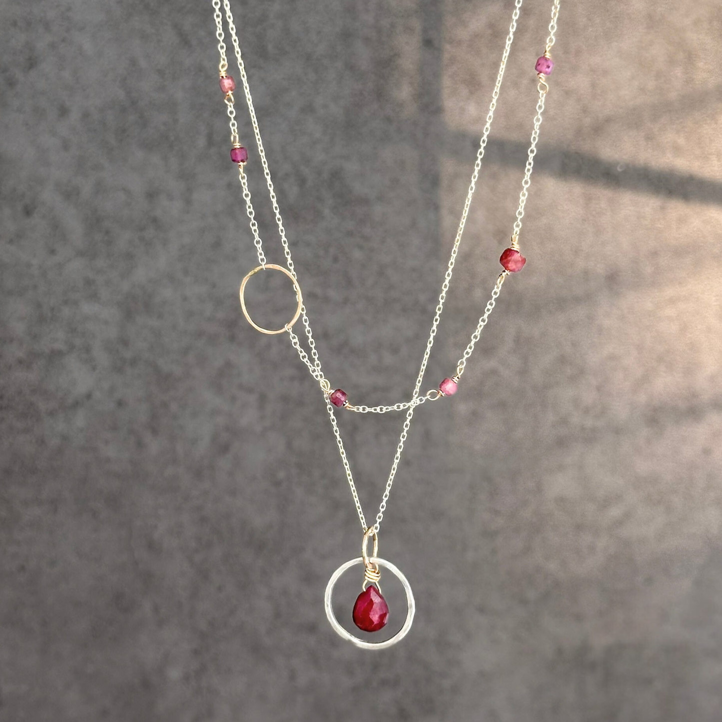 Ruby Radiance - Layered Ruby and Sterling Silver and Gold Necklace
