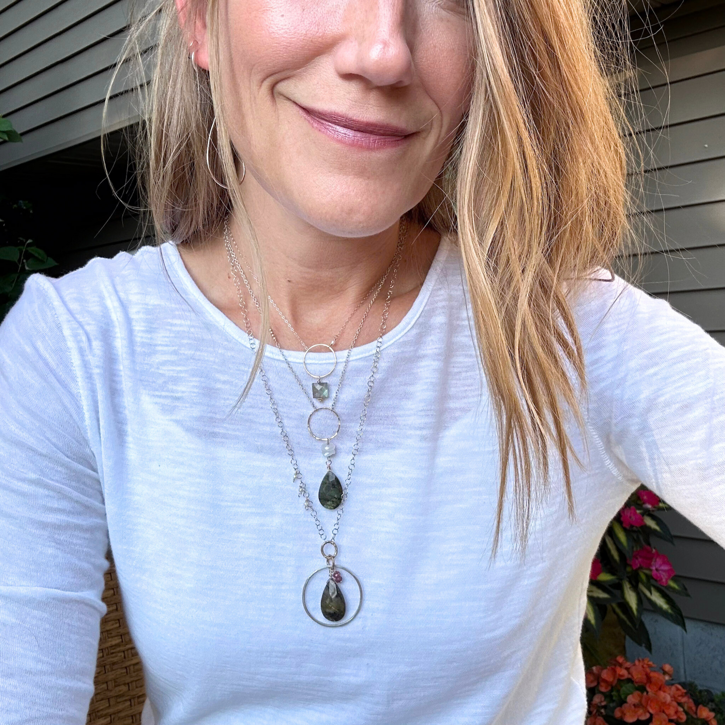 Radiant Insight - Sterling Silver Labradorite & Ruby Necklace