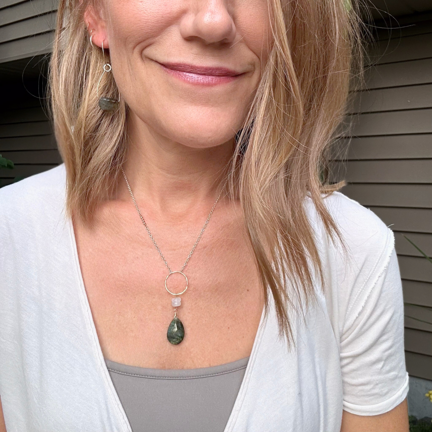 Lunar Radiance - Labradorite & Moonstone Lariat Necklace