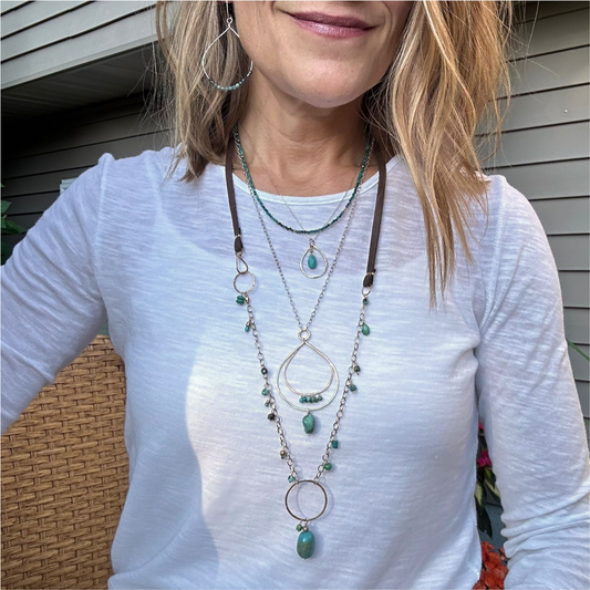 True North - Boho Leather and Sterling Silver and Turquoise Necklace