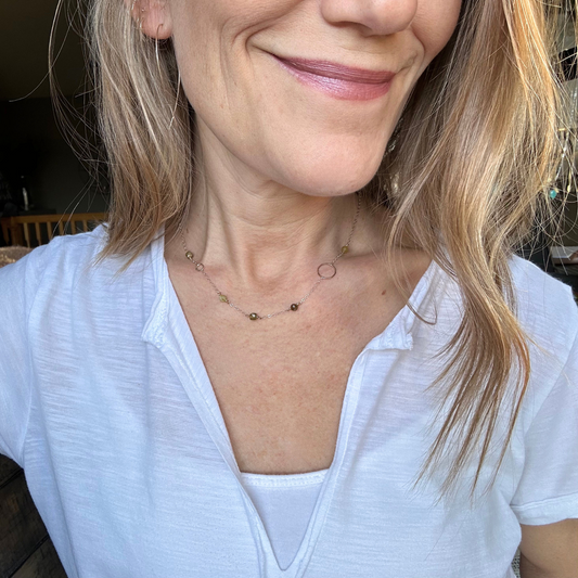 Green Goddess - Green Garnet & Gold Hoop Dainty Choker Necklace