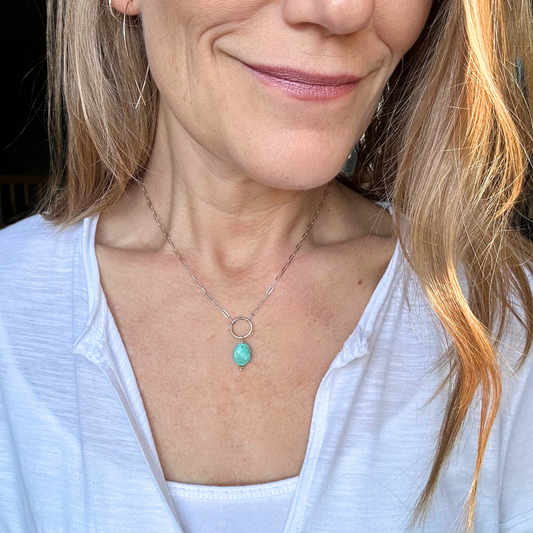 Dreamy Serenity - Sleeping Beauty Turquoise Sterling Silver and Gold Necklace