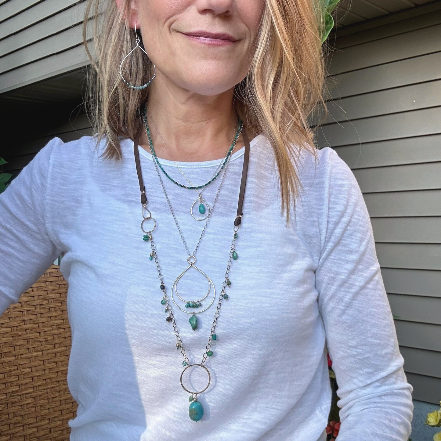 True North - Boho Leather and Sterling Silver and Turquoise Necklace