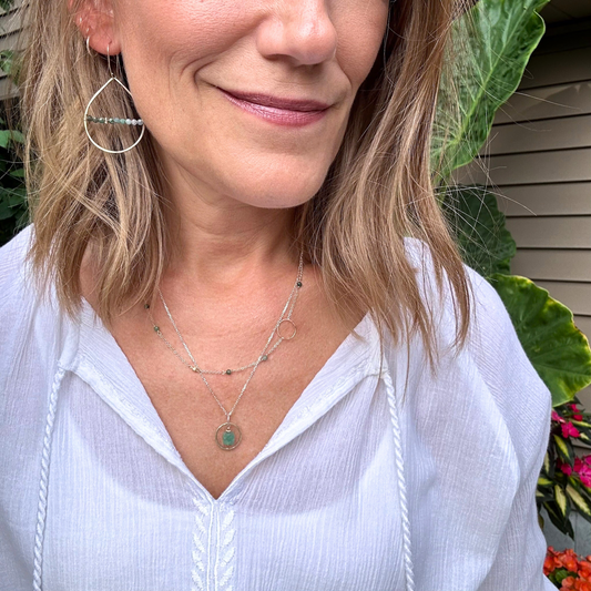 Inspired Serenity - Layered Emerald Sterling Silver and Gold Hoop Necklace