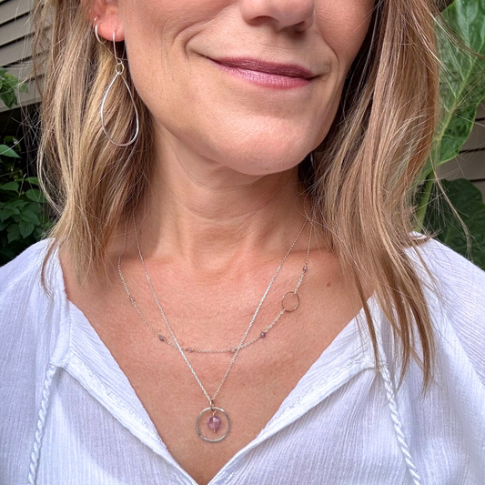 Tranquil Starlight - Layered Amethyst and Sapphire Sterling Silver and Gold Necklace