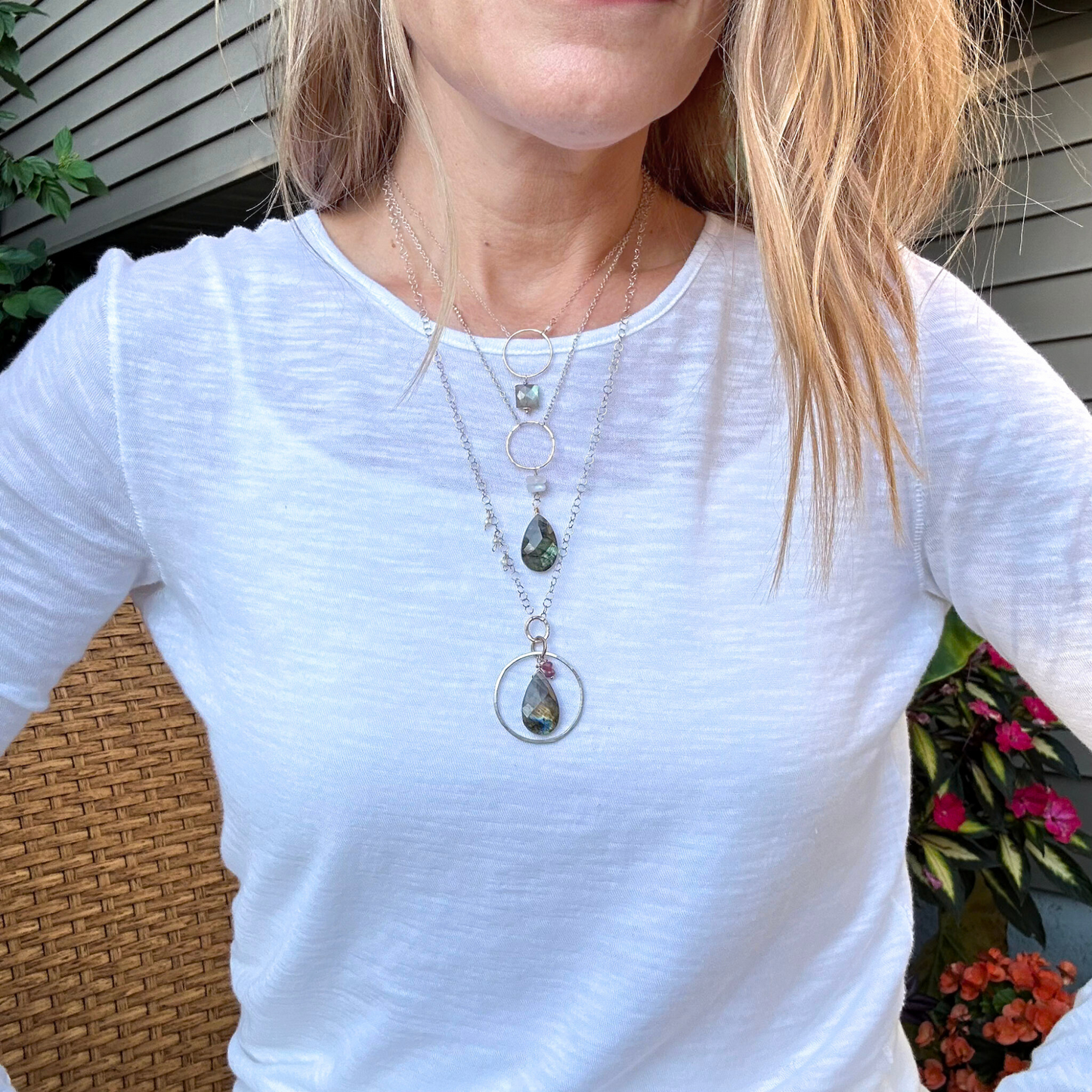 Radiant Insight - Sterling Silver Labradorite & Ruby Necklace