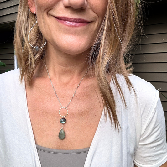 Elegant Insight - Labradorite & Cat’s Eye Lariat Necklace