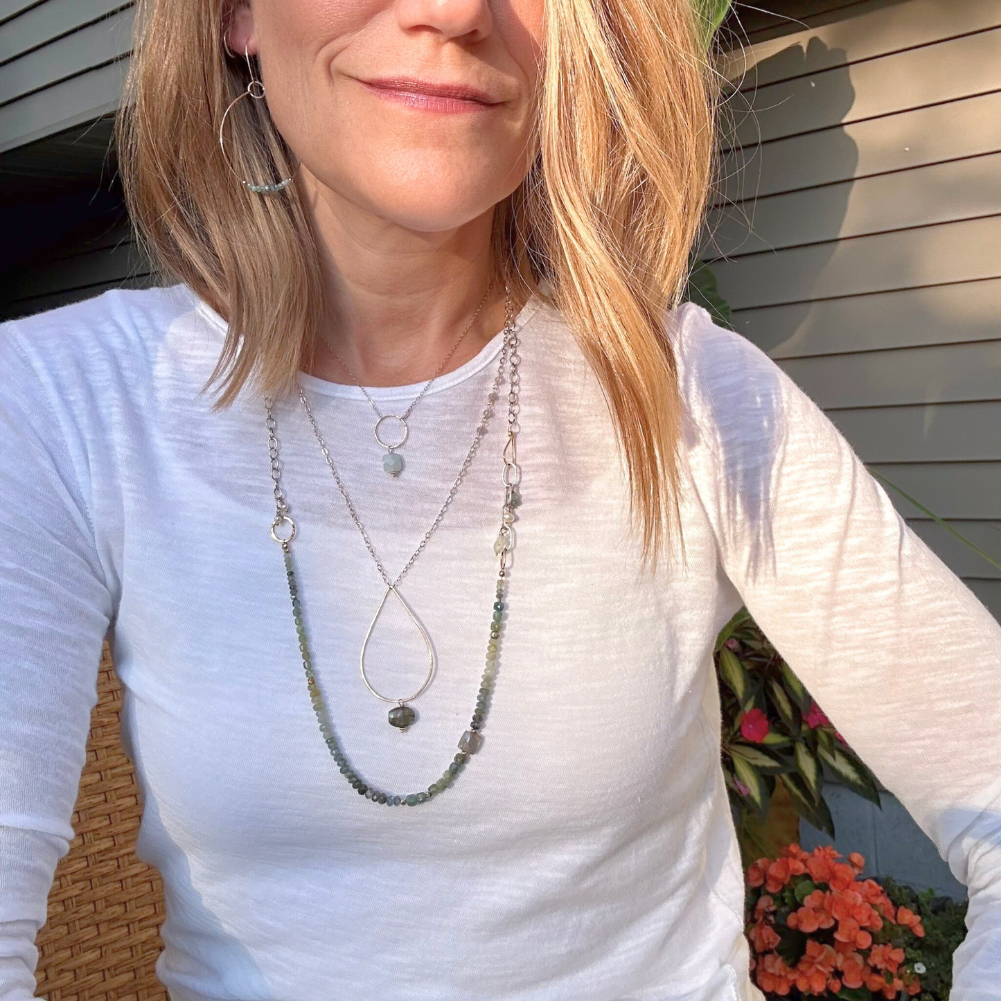 Radiant Wisdom - Sterling Silver and Gold Hoop Labradorite Necklace