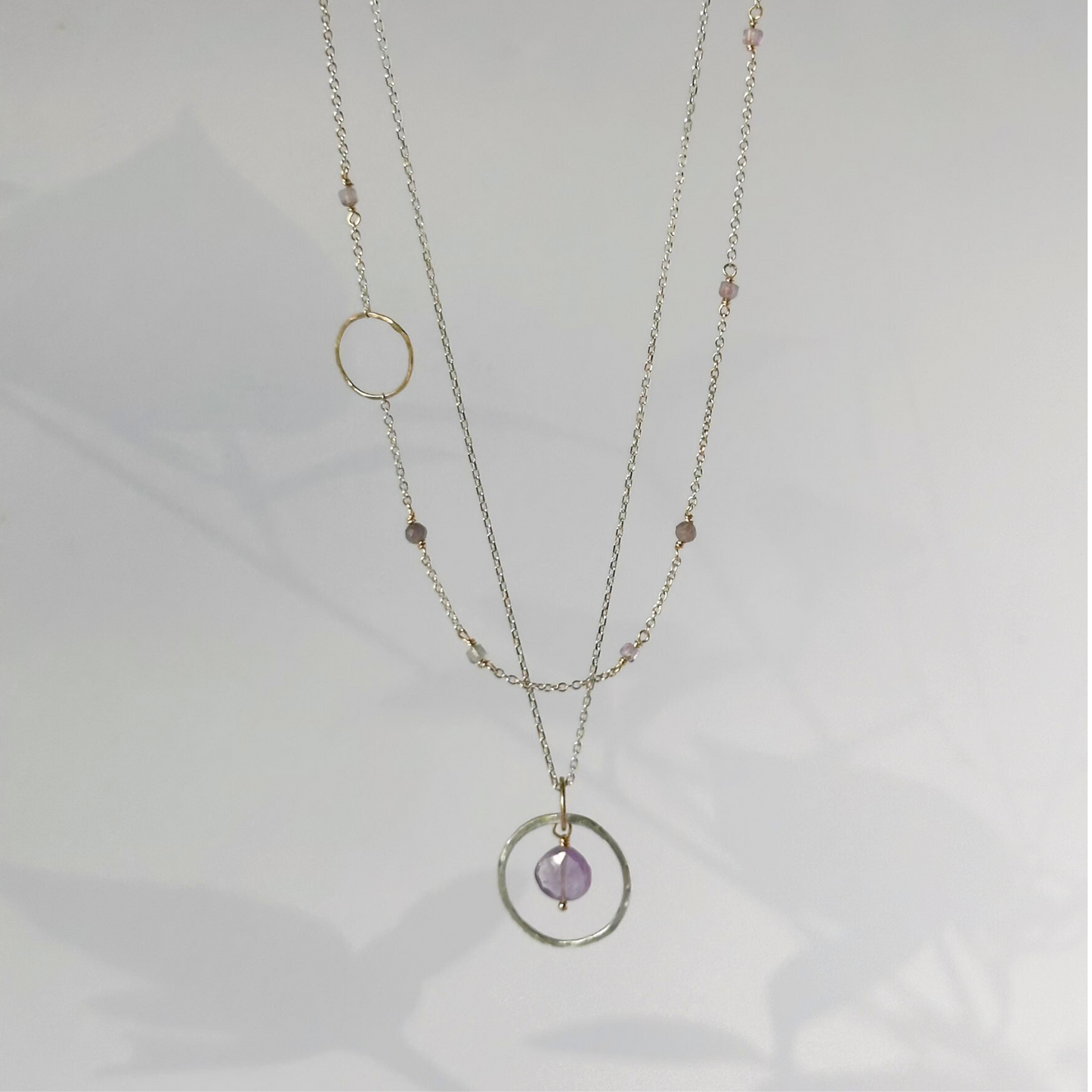 Tranquil Starlight - Layered Amethyst and Sapphire Sterling Silver and Gold Necklace
