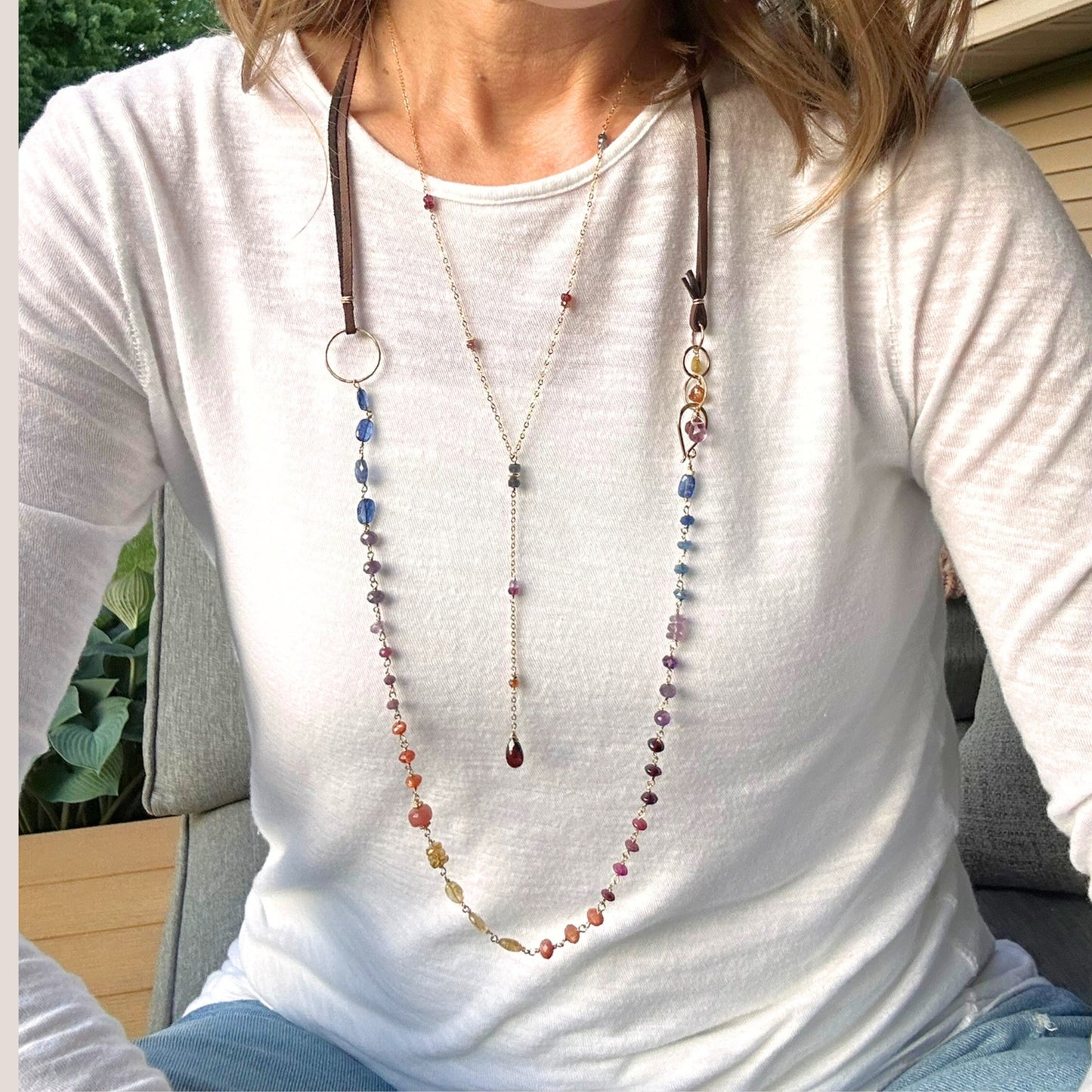 Beautiful Spirit | Gold-Filled Lariat with Sapphire, Iolite & Garnet