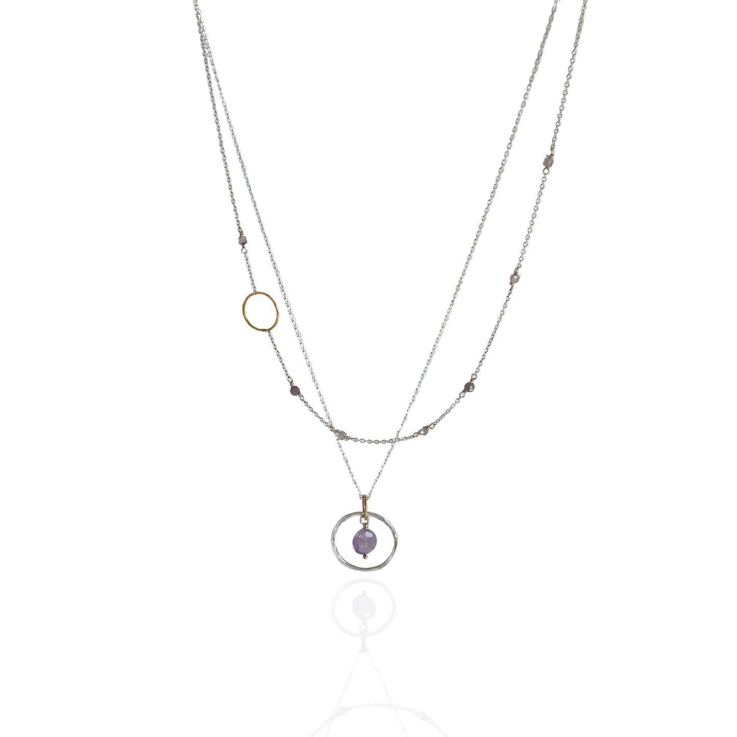 Tranquil Starlight - Layered Amethyst and Sapphire Sterling Silver and Gold Necklace