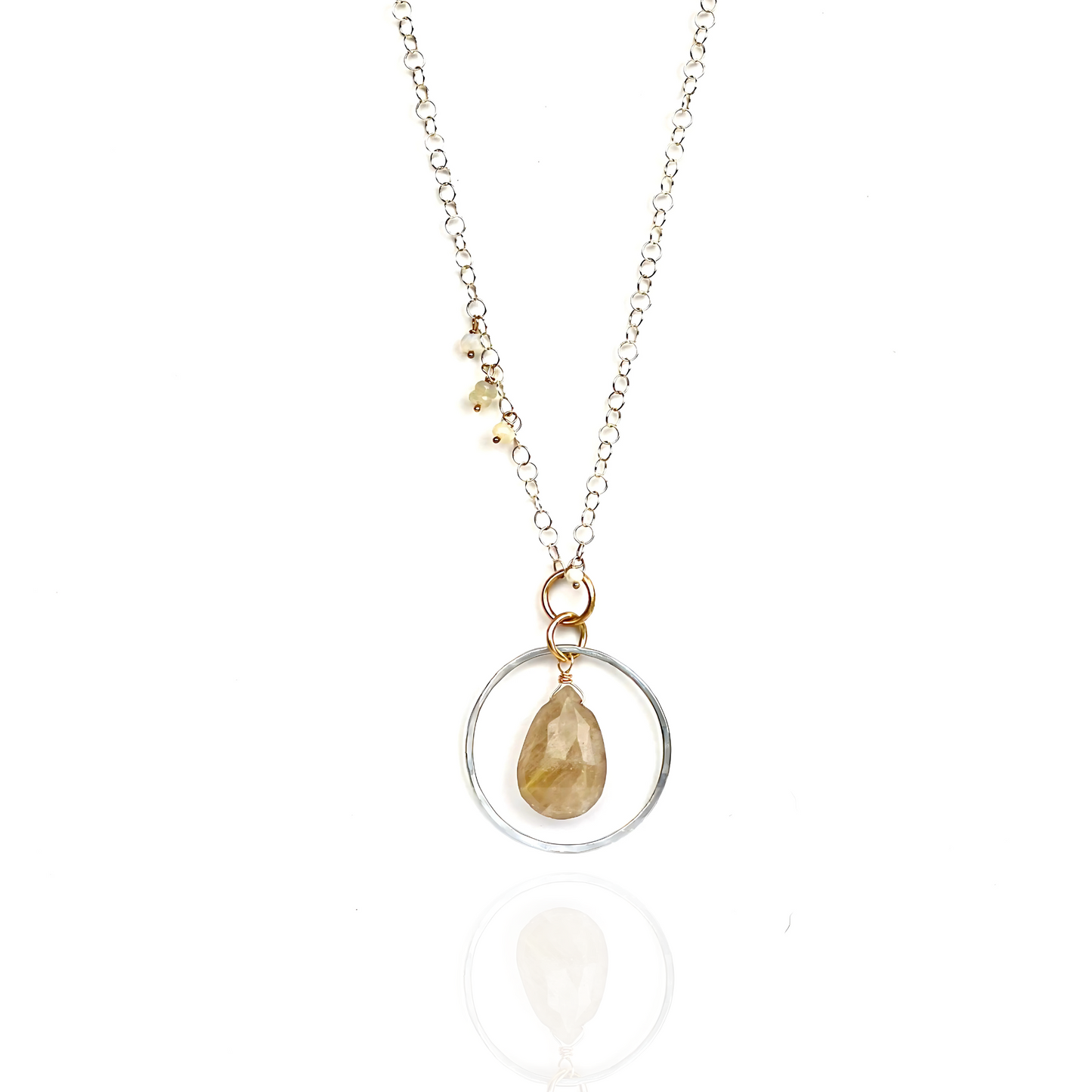 Sacred Light - Sterling Silver and Rutilated Quartz and Opal Necklace