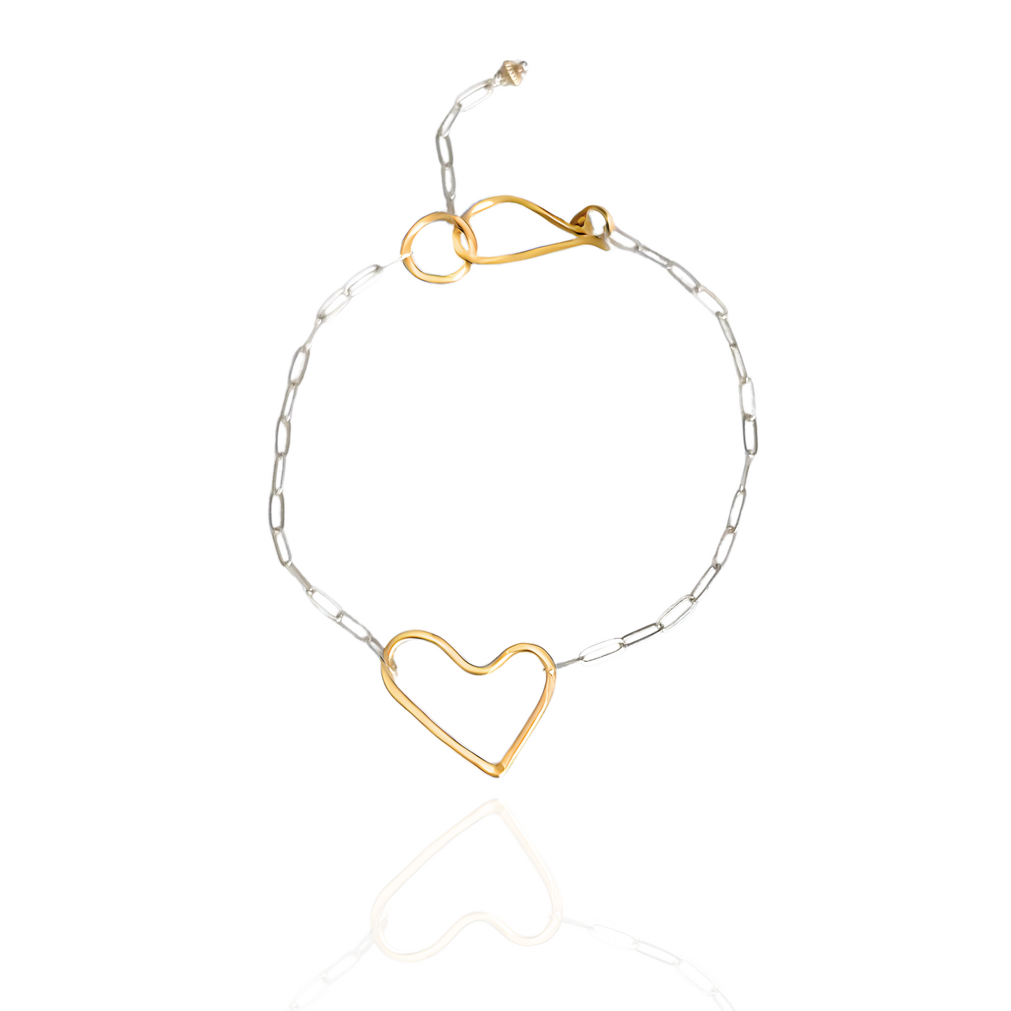 Connected Heart - Sterling Silver and Gold Heart Bracelet