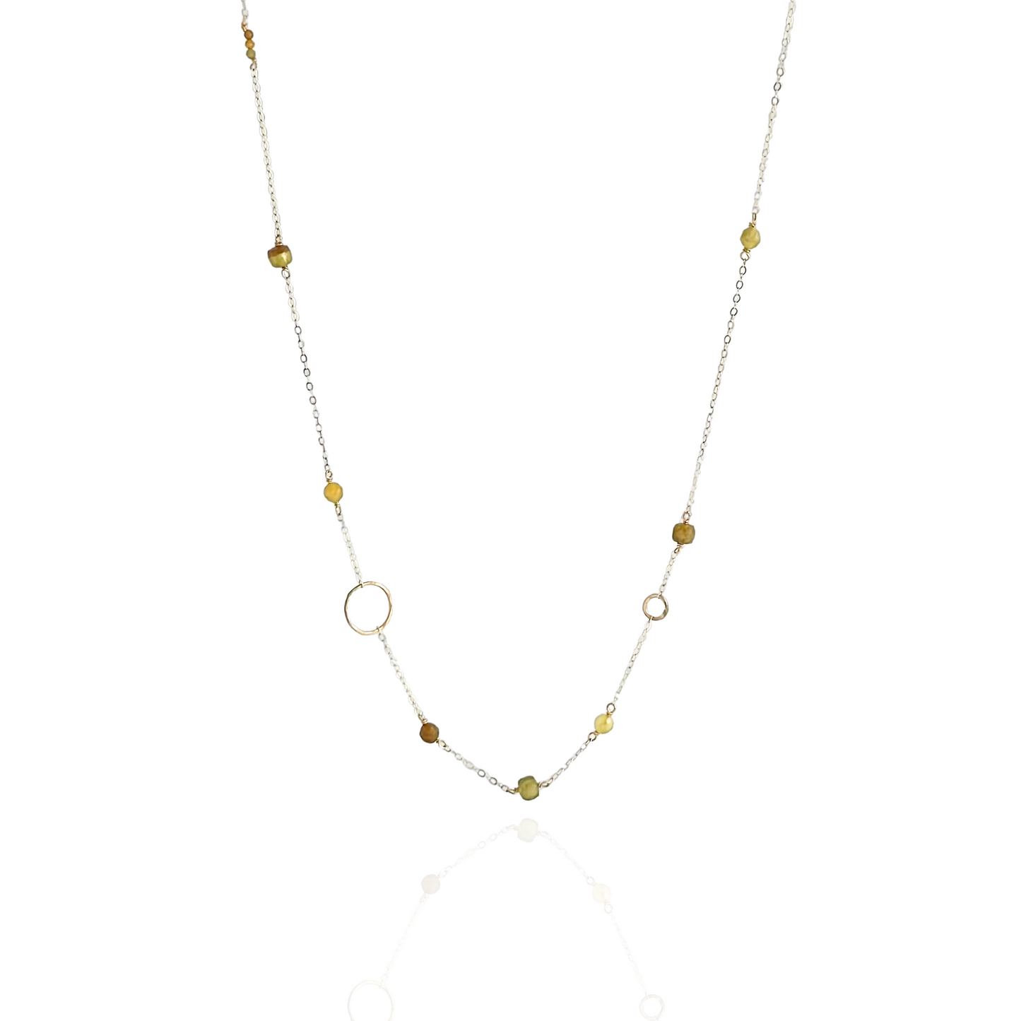 Green Goddess - Green Garnet & Gold Hoop Dainty Choker Necklace