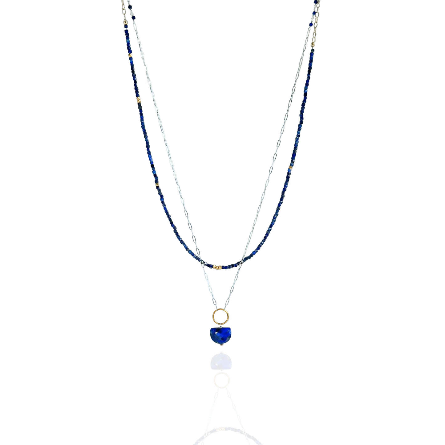 Anchored Harmony - Sterling Silver Layered Double Strand Lapis Necklace