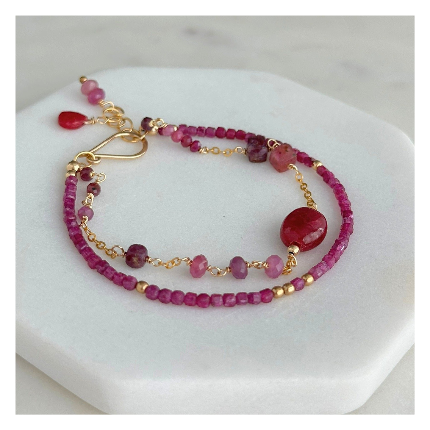 Beautiful Courage – Ruby Gold-Filled Double-Strand Bracelet