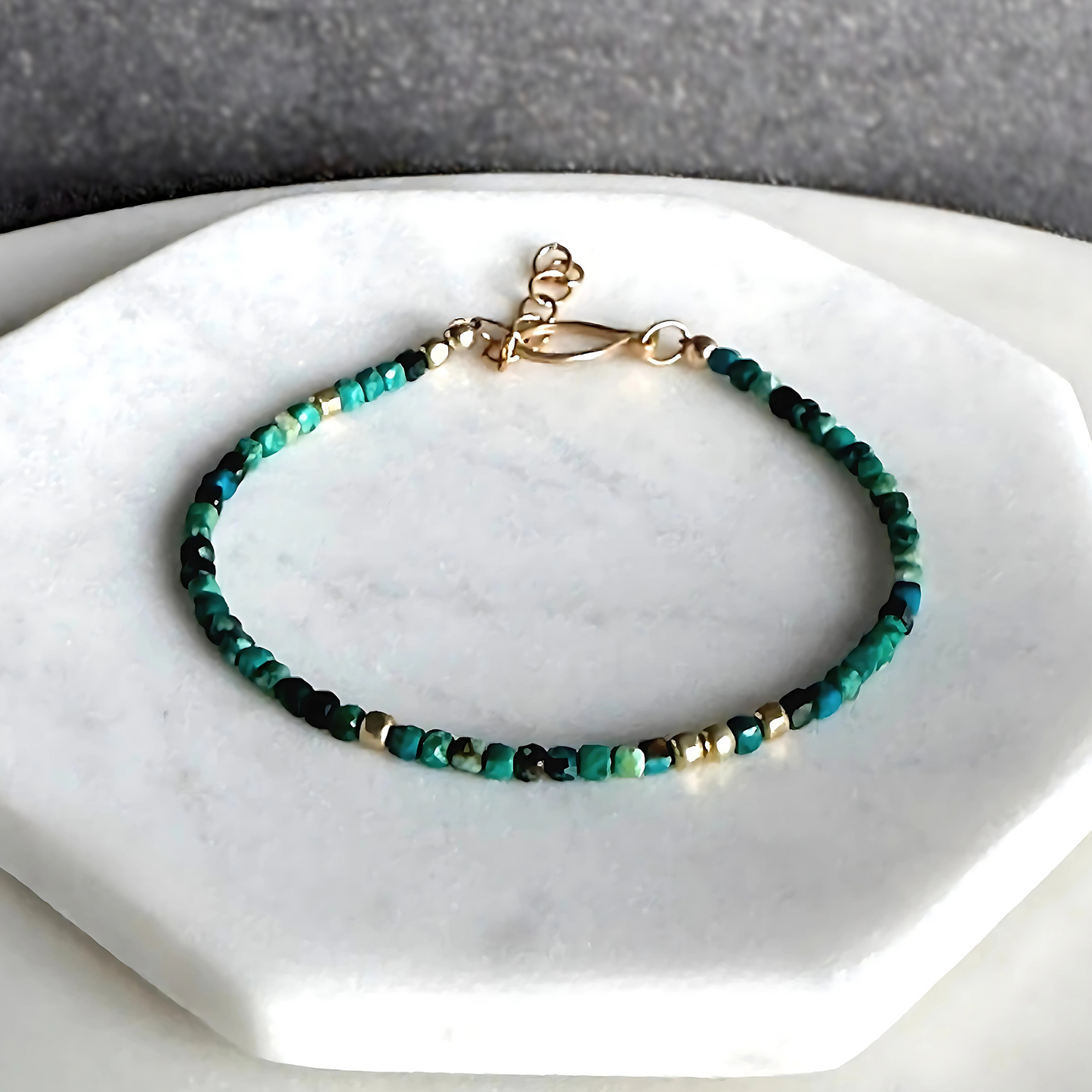 Vibrant Serenity - Chrysocolla and Dainty Gold Bracelet