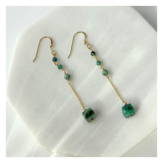 Renewal | Emerald Gold Chain Earrings
