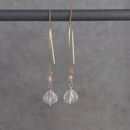 Steady Light | Pink Sapphire and Amethyst Drop Earrings