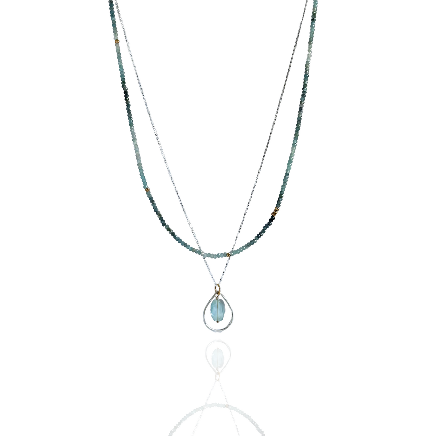 Ocean Blue - Layered Blue Tourmaline and Aquamarine Sterling Silver and Gold Necklace