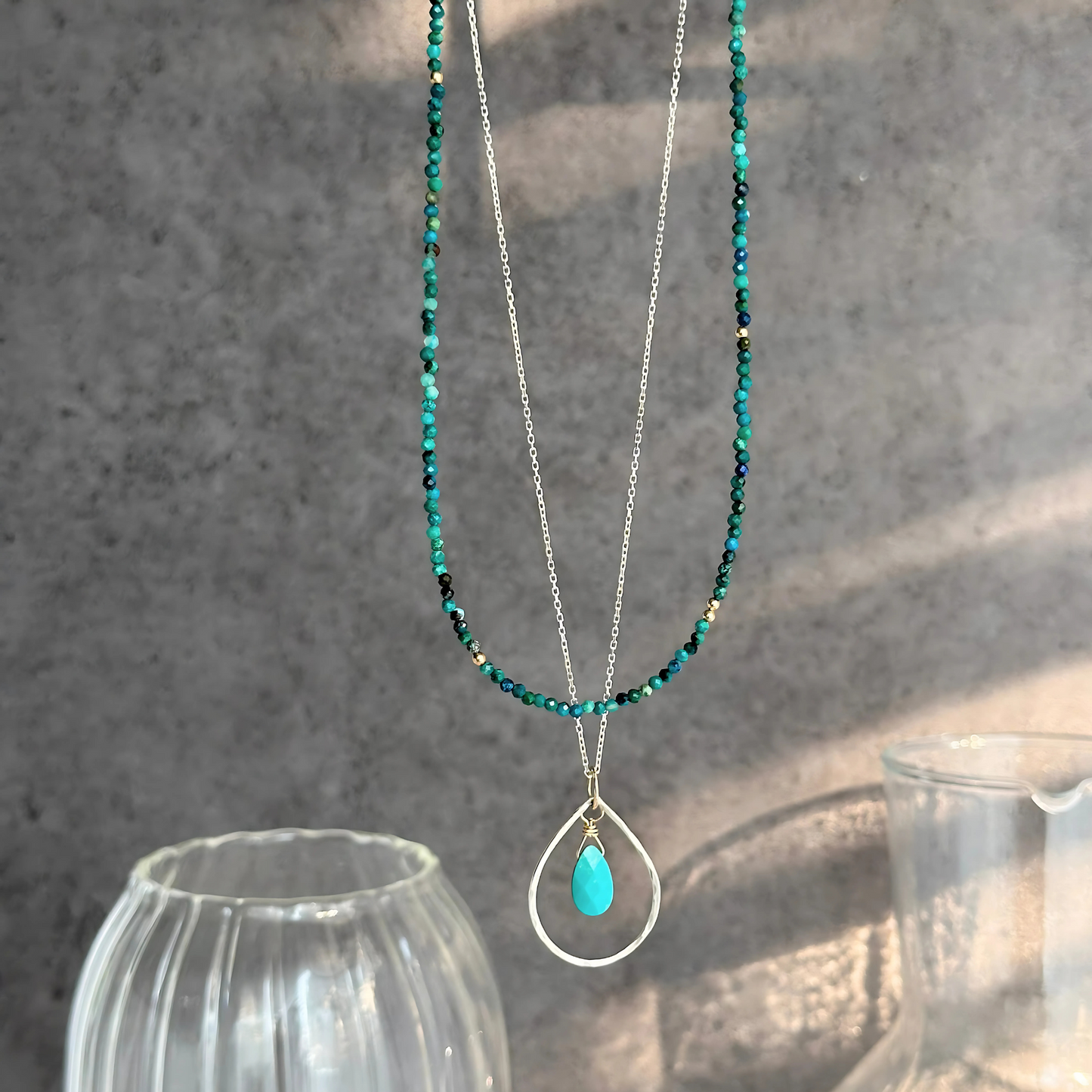 Soulful Connection - Sterling Silver Double Strand Turquoise and Chrysocolla Necklace