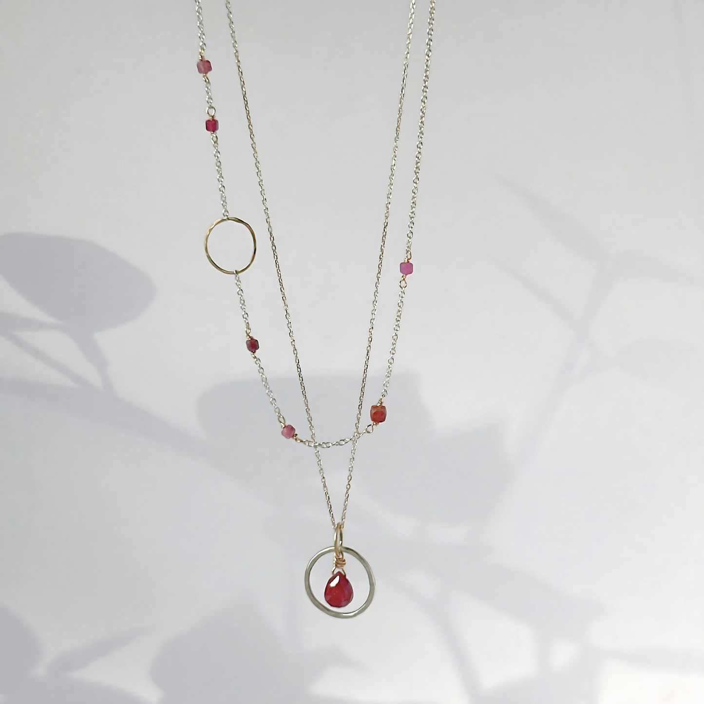Ruby Radiance - Layered Ruby and Sterling Silver and Gold Necklace