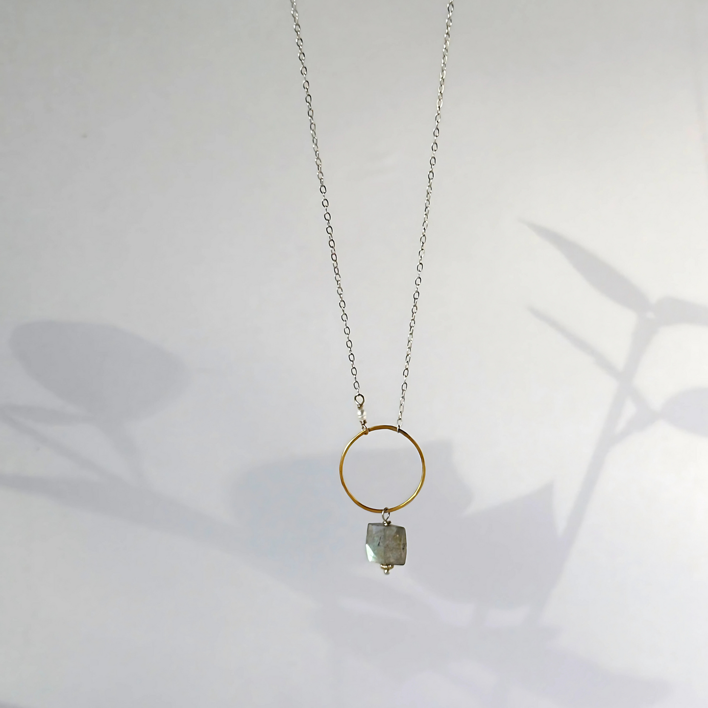 Radiant Balance - Sterling Silver, Labradorite and Pearl Hoop Necklace