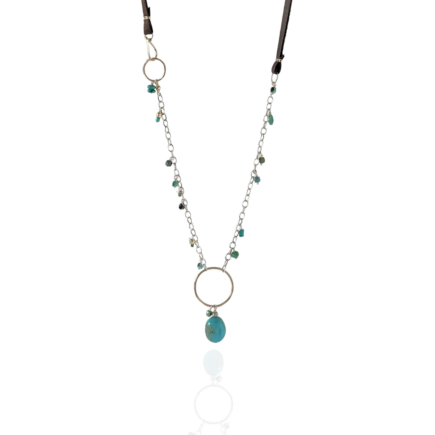 True North - Boho Leather and Sterling Silver and Turquoise Necklace