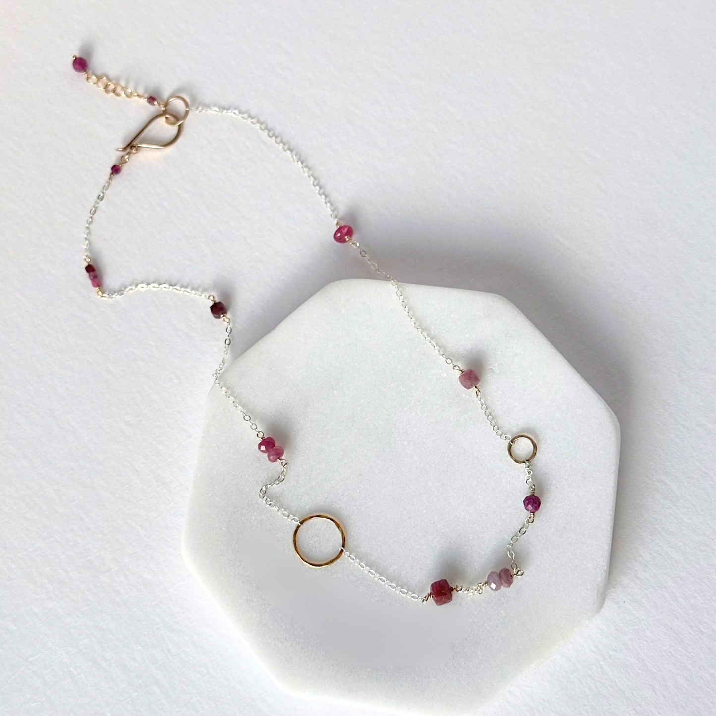 Courage in Bloom - Dainty Ruby & Gold Hoop Choker Necklace
