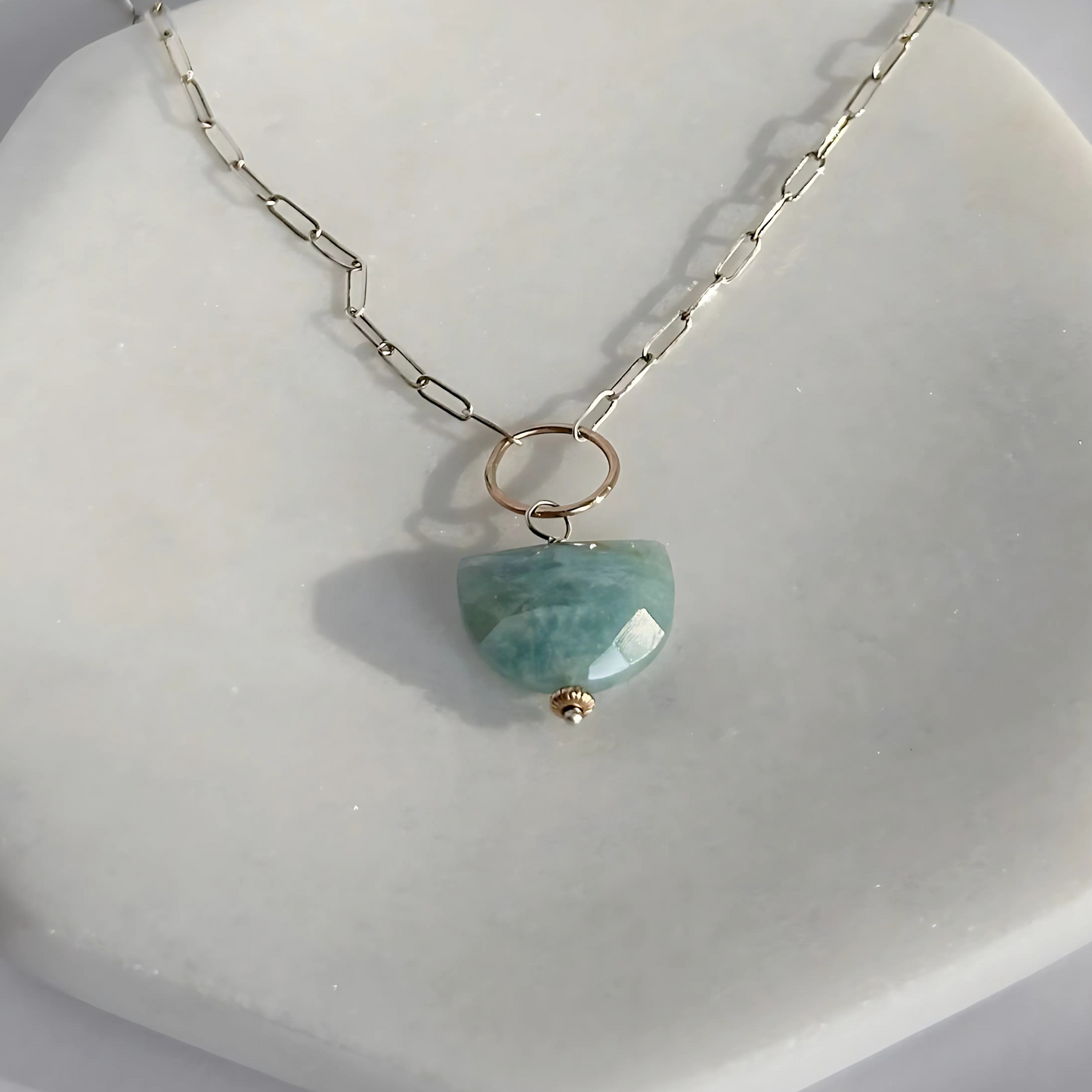 Ocean Serenity - Aquamarine Sterling Silver and Gold Hoop Necklace
