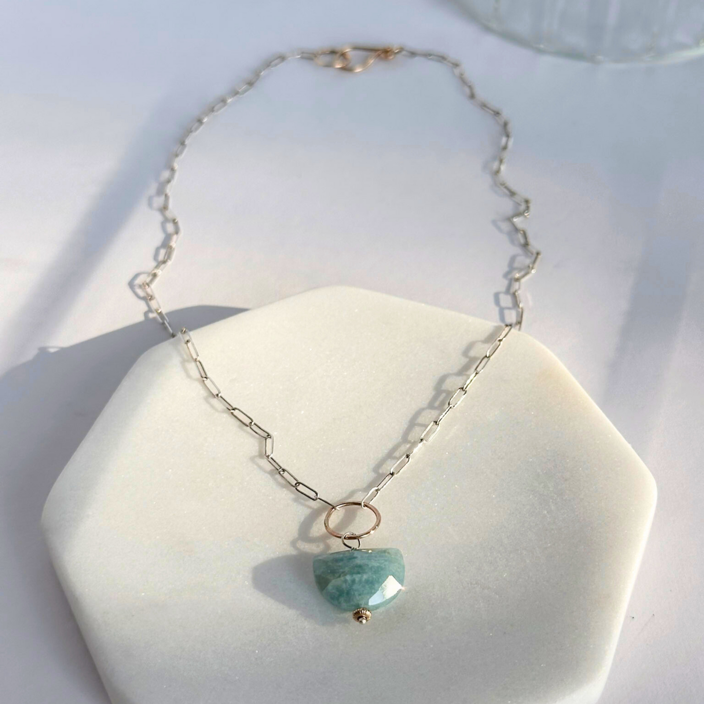 Ocean Serenity - Aquamarine Sterling Silver and Gold Hoop Necklace