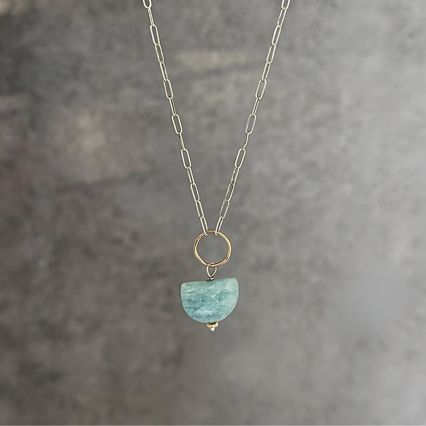 Ocean Serenity - Aquamarine Sterling Silver and Gold Hoop Necklace