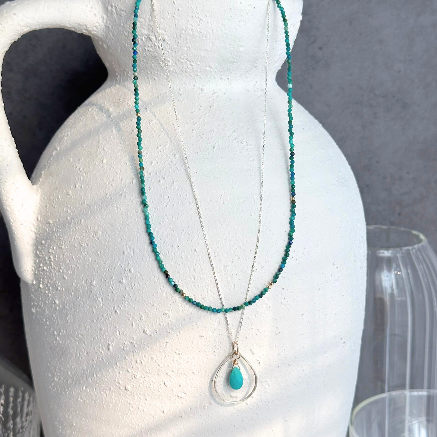 Soulful Connection - Sterling Silver Double Strand Turquoise and Chrysocolla Necklace