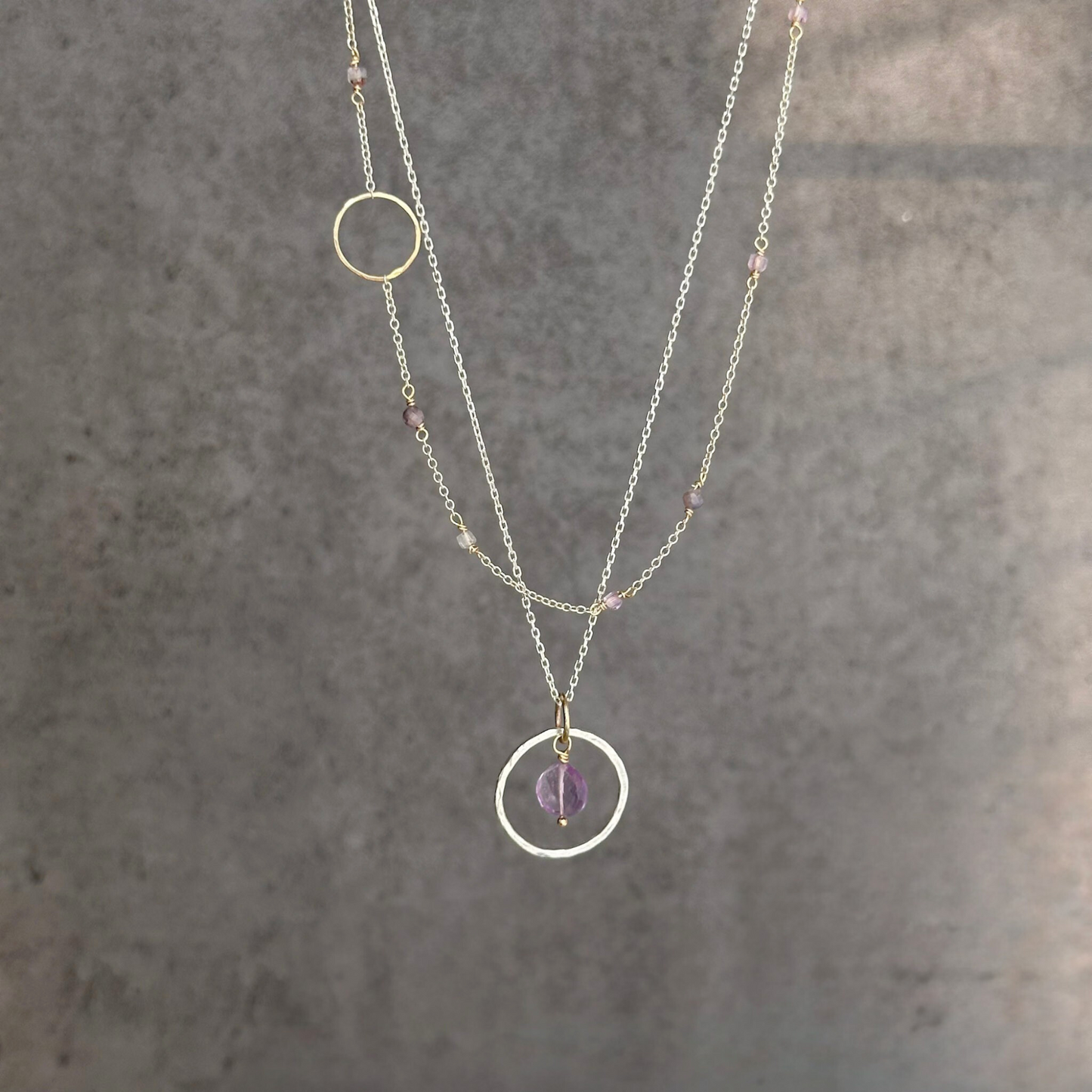 Tranquil Starlight - Layered Amethyst and Sapphire Sterling Silver and Gold Necklace