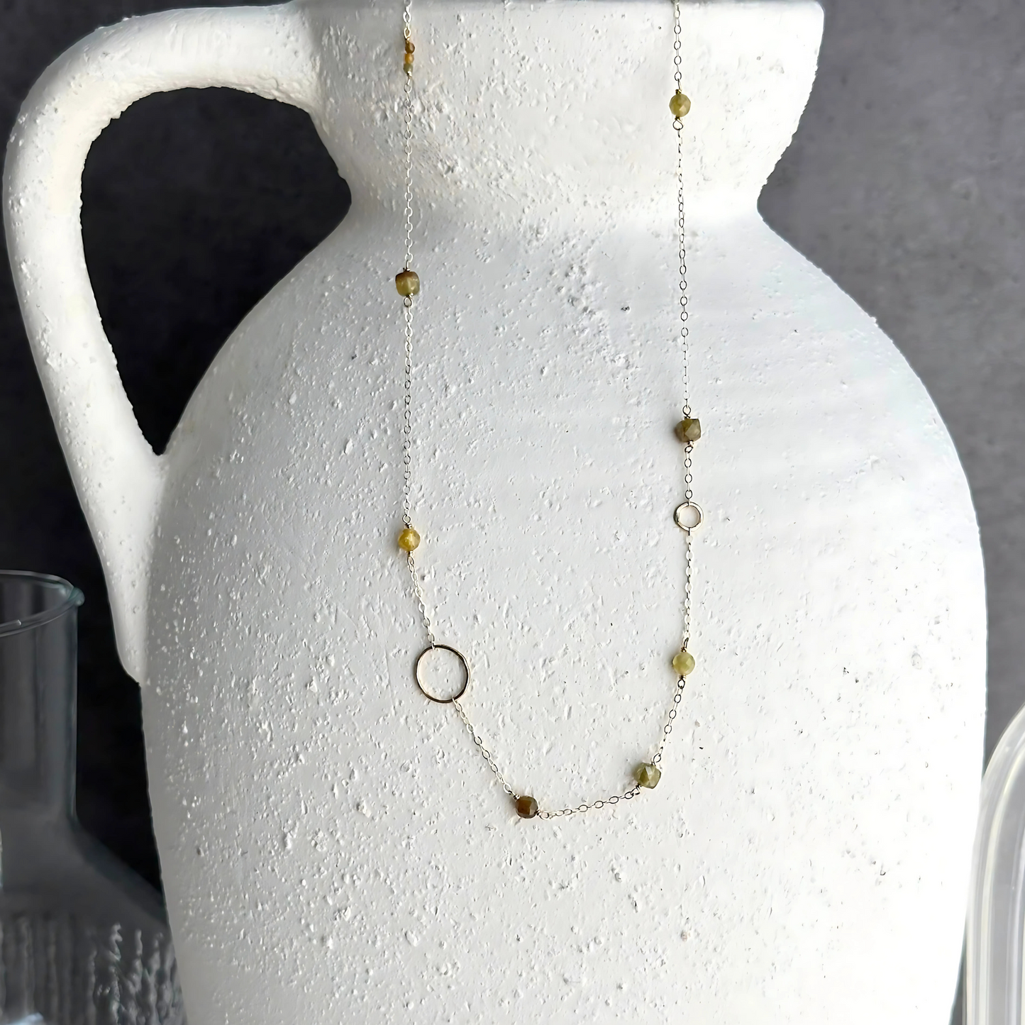 Green Goddess - Green Garnet & Gold Hoop Dainty Choker Necklace