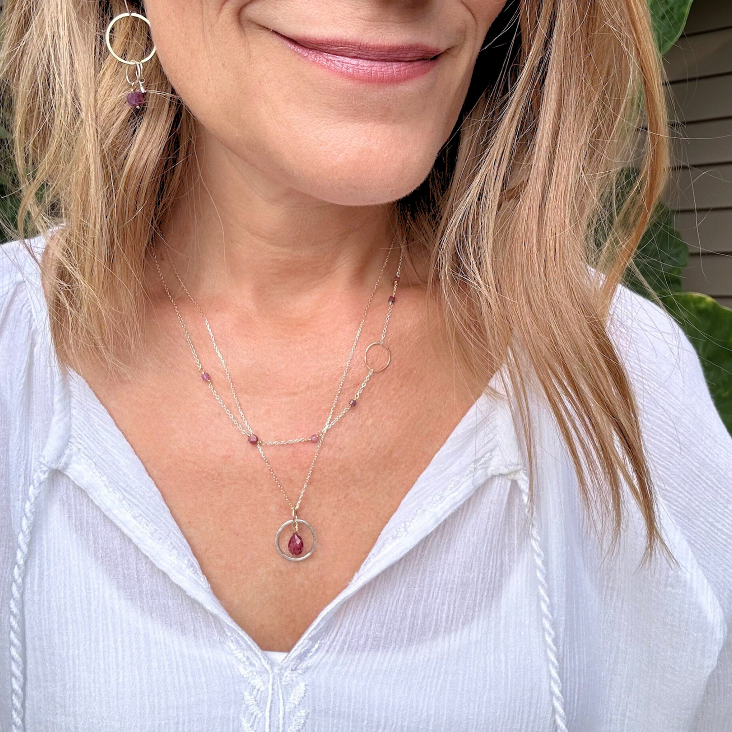 Ruby Radiance - Layered Ruby and Sterling Silver and Gold Necklace