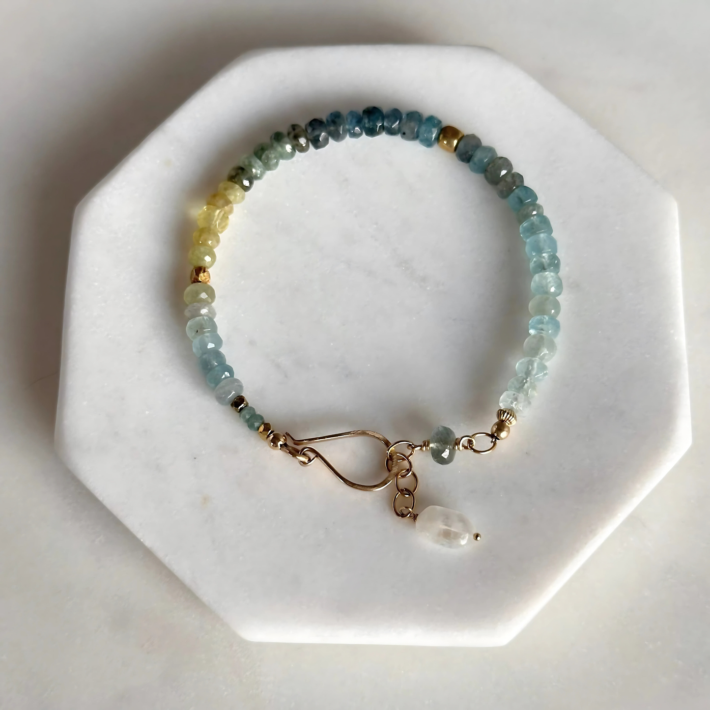 Calm and Clarity - Moss Aquamarine and Gold Bracelet