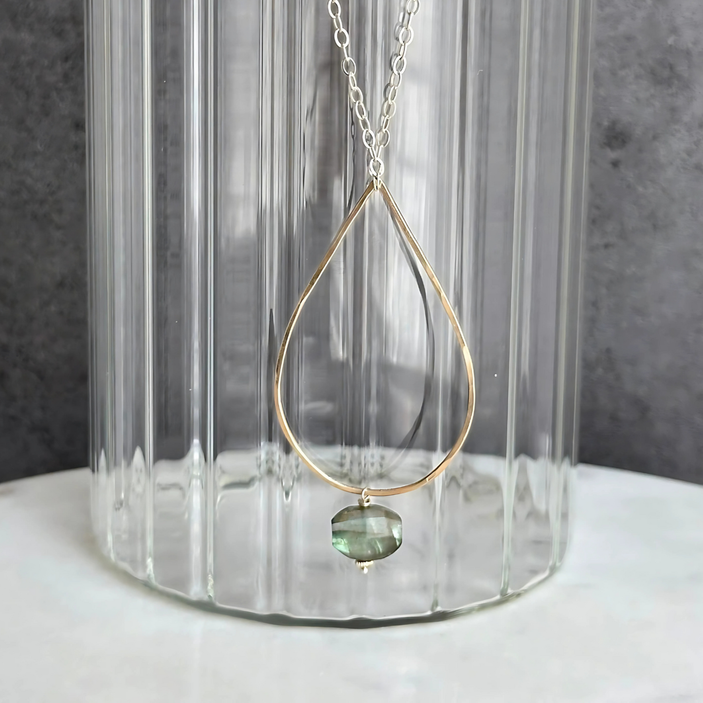 Radiant Wisdom - Sterling Silver and Gold Hoop Labradorite Necklace